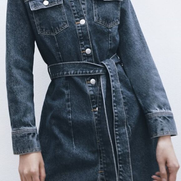 ZARA DENIM MINI DRESS LONG SLEEVE - Picture 15 of 16